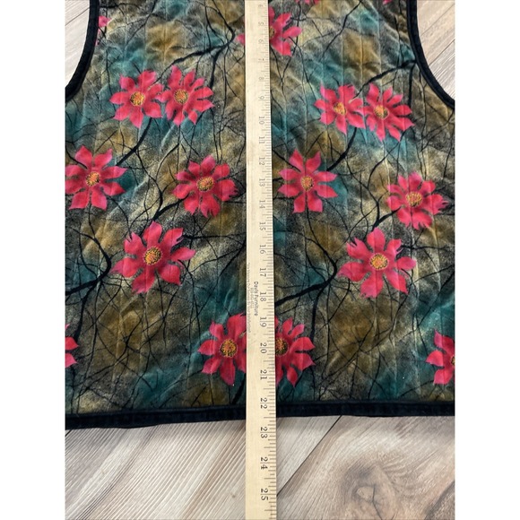 Hansaim Women's Velvet Vest Floral Button Front Lined - Picture 4 of 5